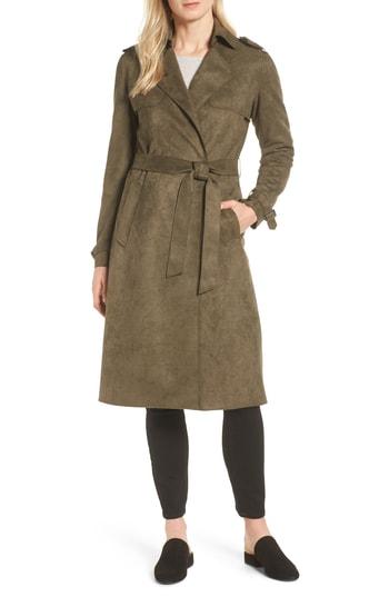 Women's Tahari Mel Faux Suede Trench Coat - Green