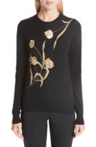 Women's Oscar De La Renta Sequin Embellished Floral Wool Sweater - Black
