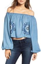 Women's Chloe & Katie Emboidered Chambray Off The Shoulder Top - Blue