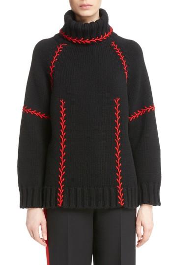 Women's Alexander Mcqueen Stitch Detail Cashmere Turtleneck Sweater - Black