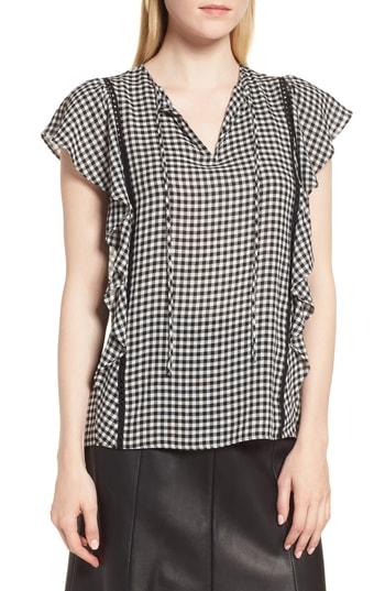 Women's Nordstrom Signature Gingham Flutter Sleeve Blouse - Black