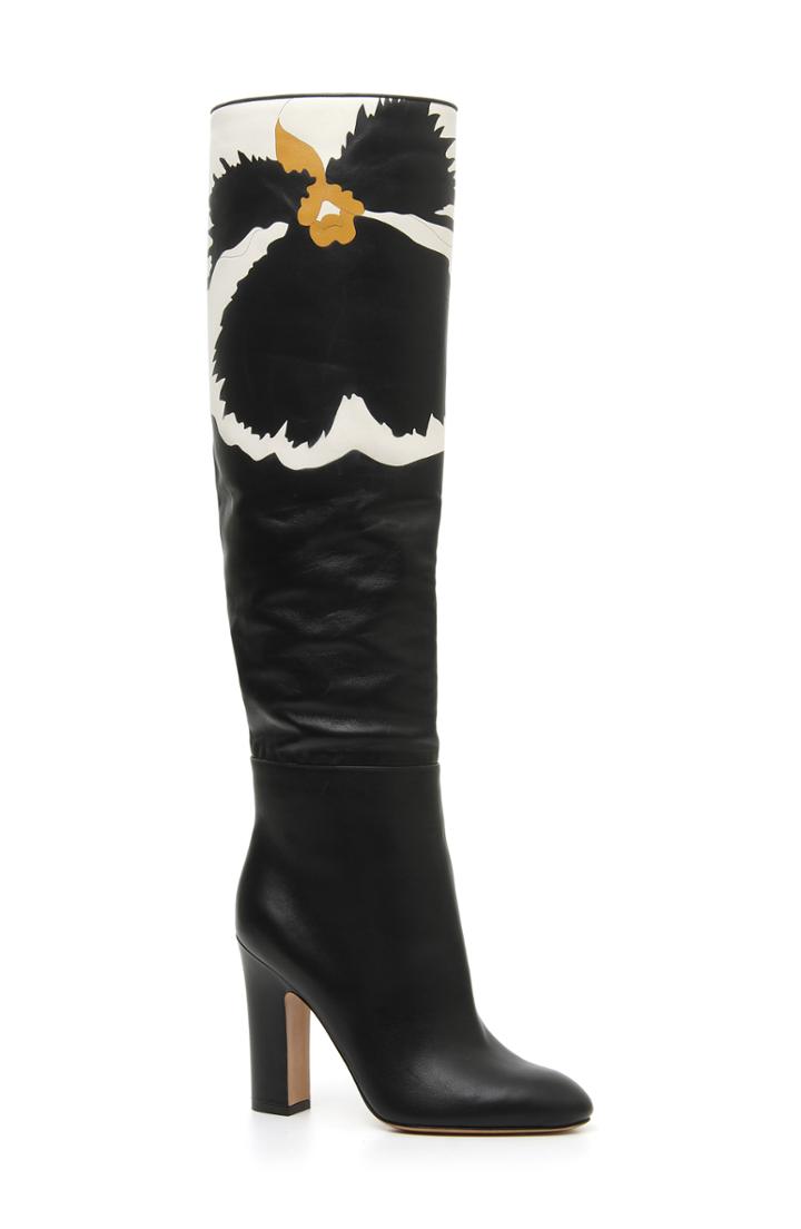 Women's Valentino Garavani Bloom Block Heel Boot .5us / 36.5eu - Black
