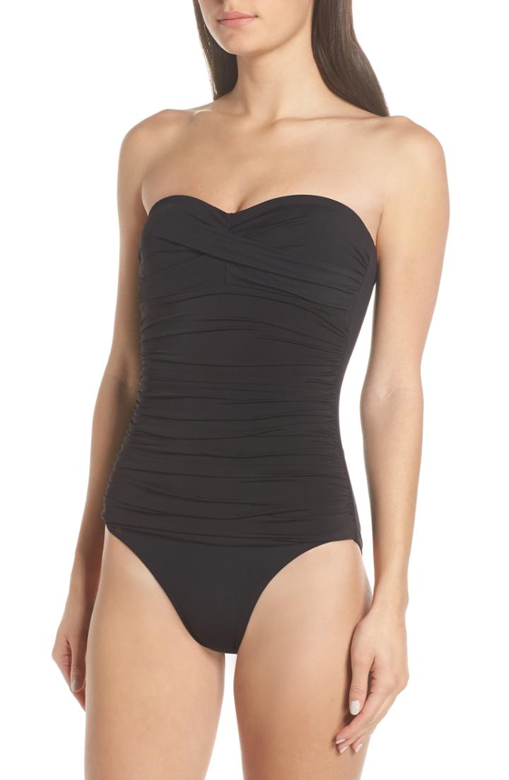 Women's Heidi Klein Ruched One-piece Swimsuit - Black