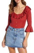 Women's Band Of Gypsies Casey Ruffle Trim Rib Bodysuit - Pink