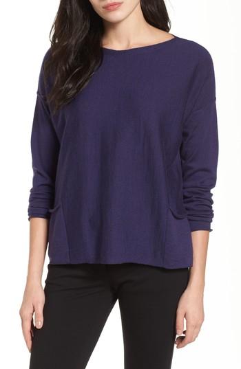 Women's Eileen Fisher Bateau Neck Merino Boxy Top, Size - Purple