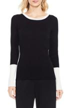 Petite Women's Vince Camuto Colorblock Ribbed Sweater, Size P - Black