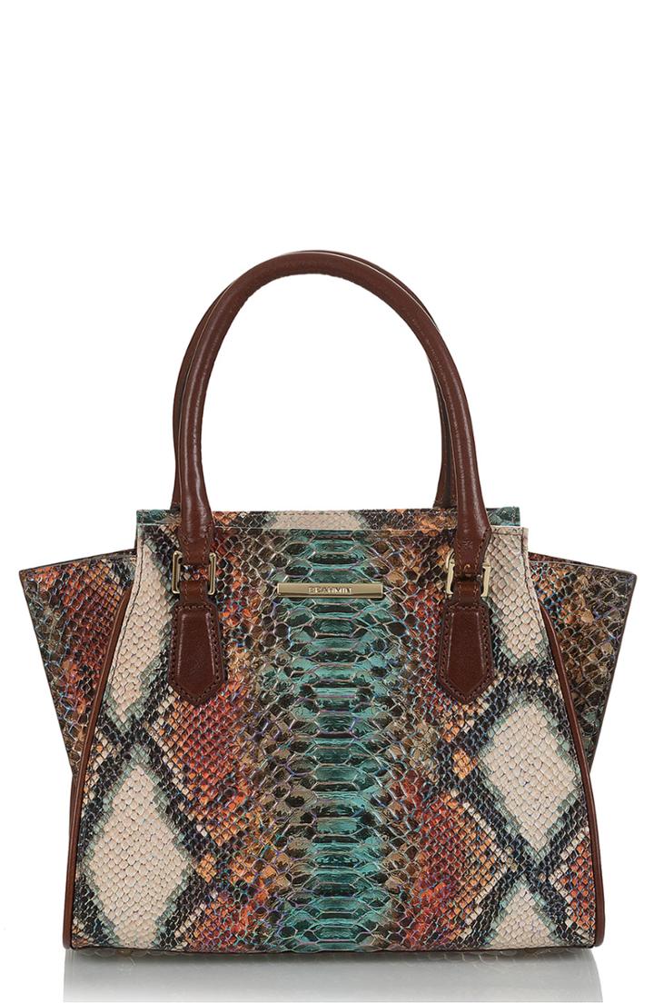 Brahmin Mini Priscilla Snake Embossed Leather Satchel - Brown