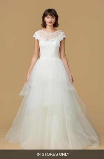 Women's Nouvelle Amsale Natasha Lace & Horsehair Tulle Ballgown