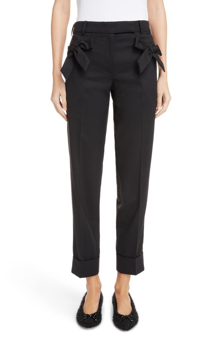 Women's Simone Rocha Bow Pocket Straight Leg Stretch Wool Pants Us / 10 Uk - Black