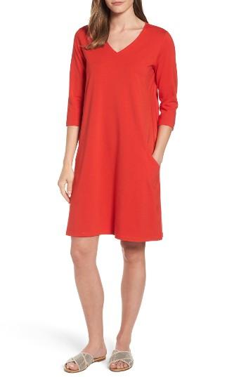 Women's Eileen Fisher Stretch Organic Cotton Jersey Shift Dress, Size - Red