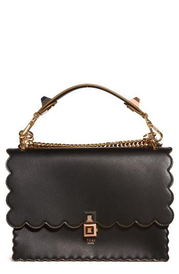 Fendi Kan I Scallop Leather Shoulder Bag - Black