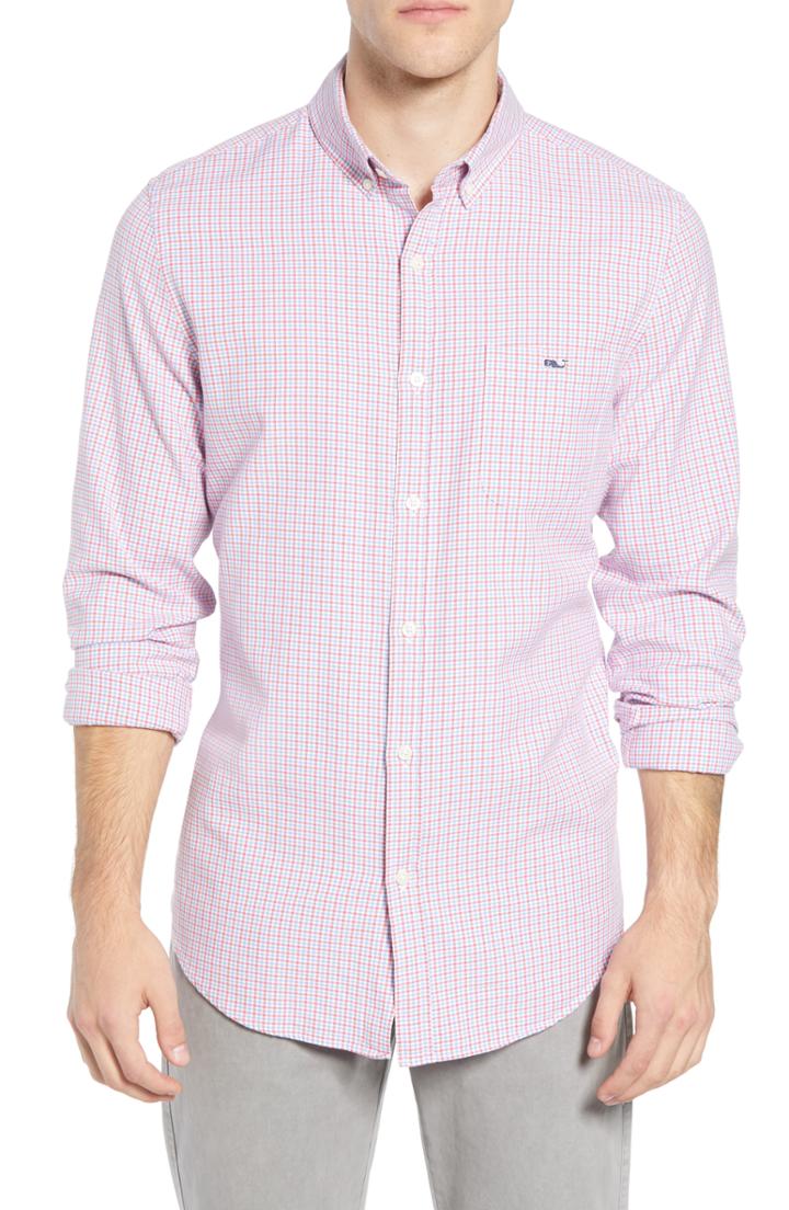 Men's Vineyard Vines Slim Tucker 2 Check Sport Shirt, Size - Red