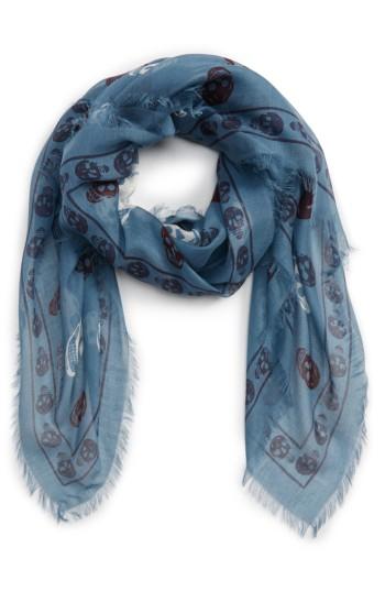 Men's Alexander Mcqueen Multicolor Skull Silk & Modal Scarf, Size - Blue