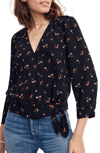 Women's Madewell Flower Toss Wrap Top - Black