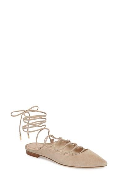 Women's Marc Fisher Ltd Sbrina Wraparound Lace Flat .5 M - Beige