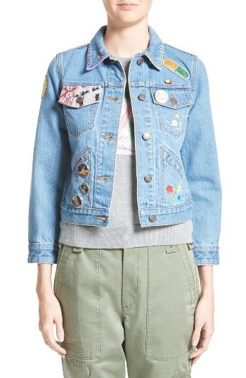 Women's Marc Jacobs Embellished Shrunken Denim Jacket - Blue