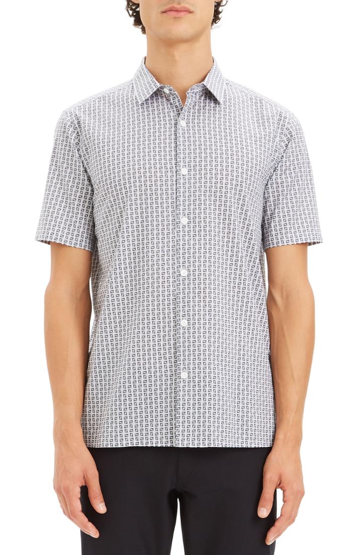 Men's Theory Murrary Geo Box Print Regular Fit Sport Shirt - Beige