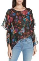 Women's Iro Floral Print Asymmetrical Silk Blouse Us / 34 Fr - Black