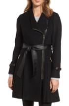 Women's Guess Belted Boiled Wool Blend Coat - Black