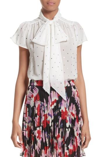 Women's Marc Jacobs Polka Dot Silk Tie Neck Blouse - White