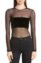 Women's Cinq A Sept Mora Velvet & Mesh Bodysuit - Black