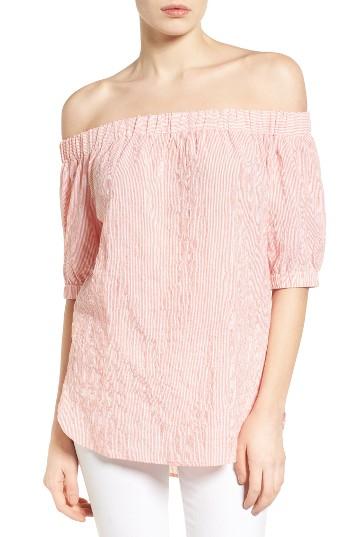 Women's Michael Michael Kors Stripe Off The Shoulder Cotton Top - Orange