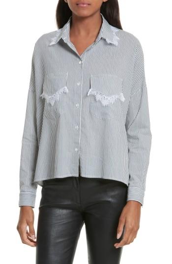 Women's The Kooples James Lace Trim Stripe Shirt - Blue