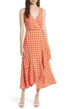 Women's Diane Von Furstenberg Check Ruffle Hem Wrap Dress - Orange