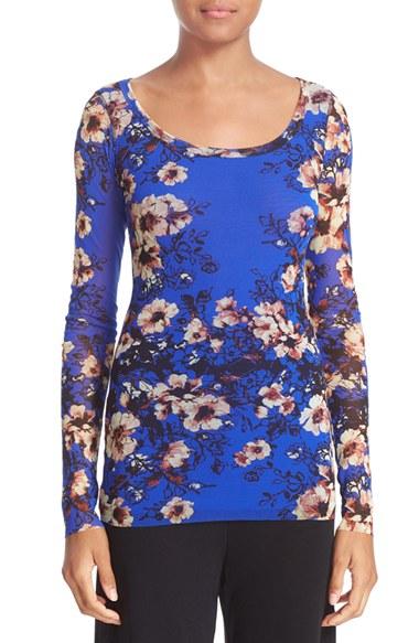 Women's Fuzzi Floral Print Tulle Top - Blue
