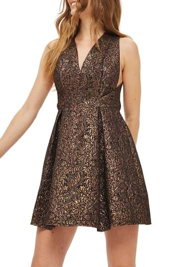 Women's Topshop Opulent Jacquard Skater Dress Us (fits Like 0) - Metallic