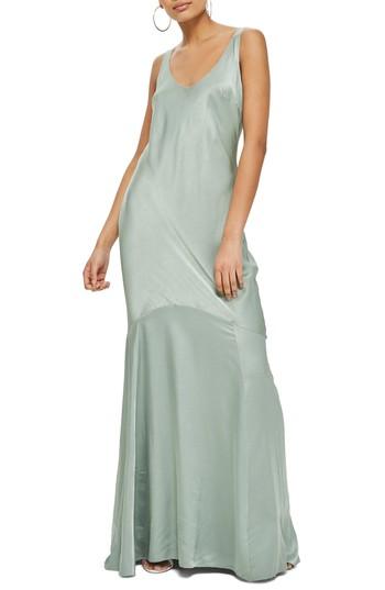 Women's Topshop Satin Fishtail Gown Us (fits Like 0) - Green