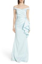 Women's Badgley Mischka Couture Off The Shoulder Ruffle Detail Gown - Blue