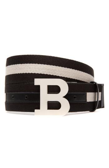 Men's Bally B-buckle Reversible Webbed Belt - Black/ Bone