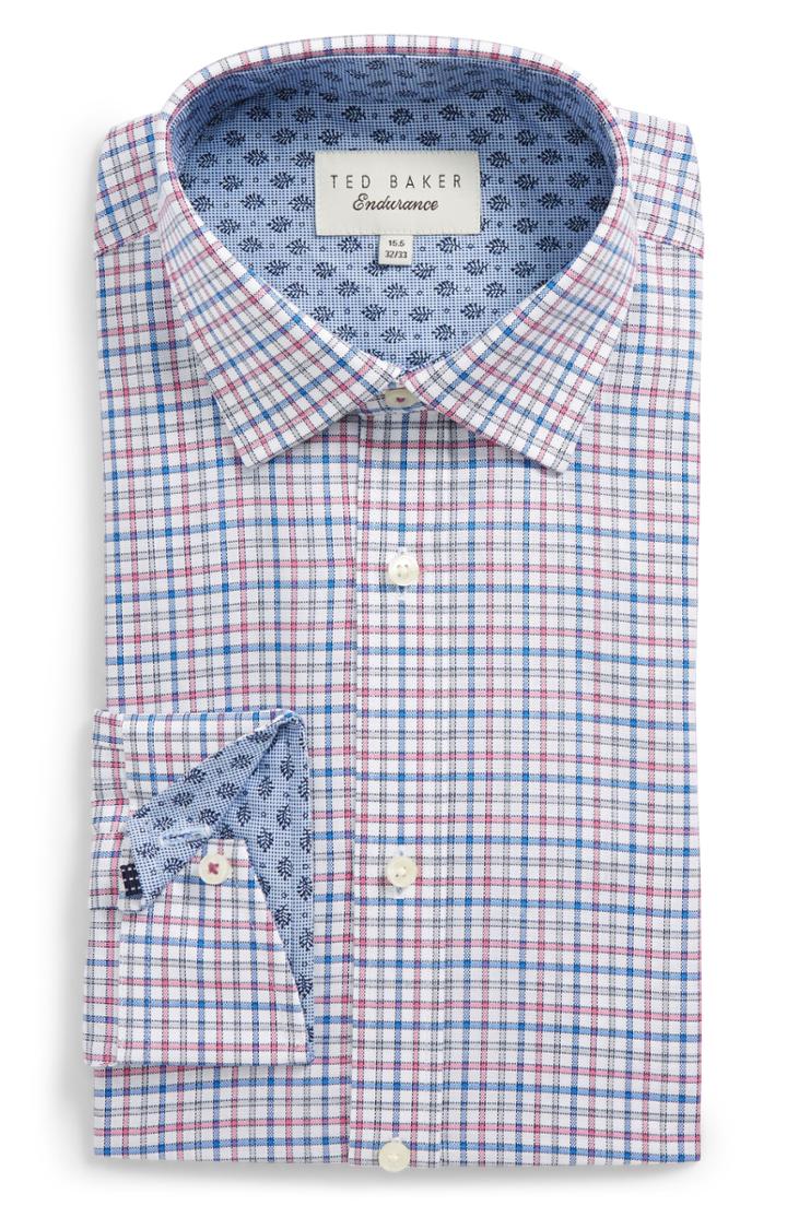 Men's Ted Baker London Welsh Trim Fit Check Dress Shirt 32/33 - Pink