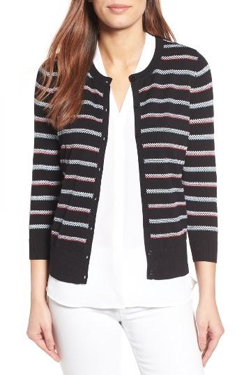 Women's Halogen Three Quarter Sleeve Crewneck Cardigan - Black