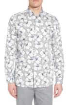 Men's Ted Baker London Ligflo Trim Fit Floral Print Sport Shirt (l) - Blue