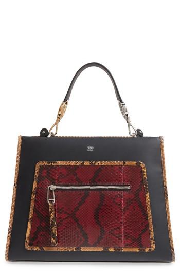 Fendi Runaway Leather & Genuine Python Tote - Black