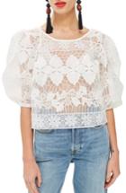 Women's Topshop Organza Lace Blouse Us (fits Like 14) - Ivory