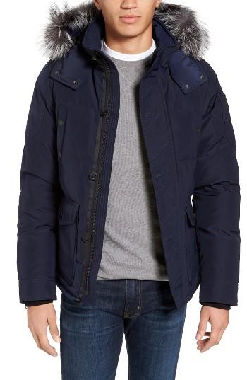Men's Moose Knuckles Algonquin Genuine Fur Trim Down Parka - Blue