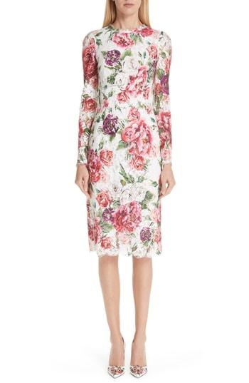 Women's Dolce & Gabbana Peony Print Lace Dress Us / 40 It - White