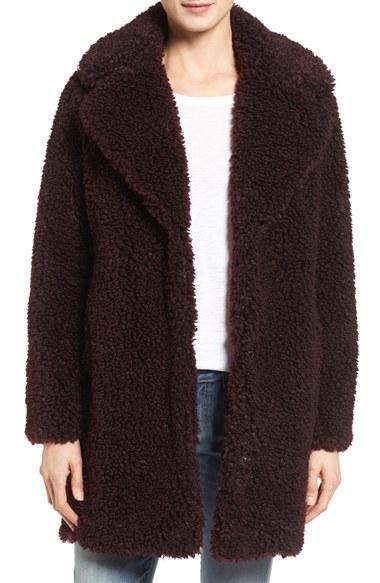Women's Kensie 'teddy Bear' Notch Collar Faux Fur Coat - Red (online Only)