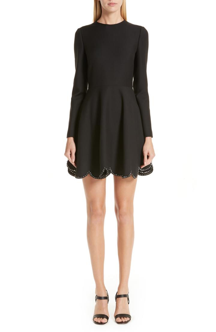 Women's Valentino Studded Scallop Hem Dress Us / 48 It - Black