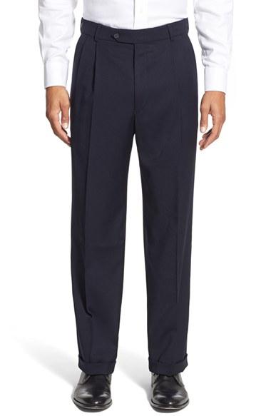 Men's Ballin Pleated Solid Wool Trousers - Blue