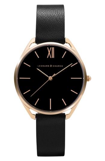 Women's Leonard & Church Chelsea Leather Strap Watch, 34mm
