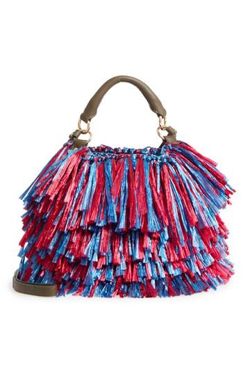 Diane Von Furstenberg Raffia Fringe Bucket Bag - Blue