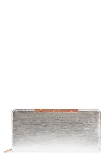 Women's Ted Baker London Yasmine Plisse Leather Matinee Wallet - Metallic