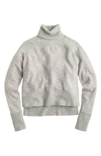 Women's J.crew Side Slit Supersoft Turtleneck Sweater - Grey