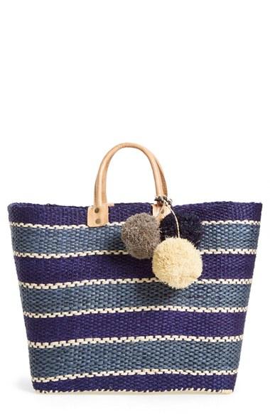 Mar Y Sol 'capri' Woven Tote With Pom Charms - Blue