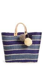 Mar Y Sol 'capri' Woven Tote With Pom Charms - Blue