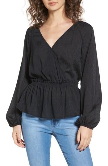 Women's Leith Faux Wrap Peplum Top, Size - Black